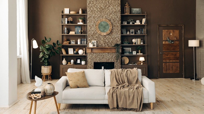 bookcases around a fireplace