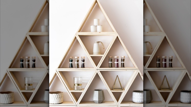 natural wood triangle shelves