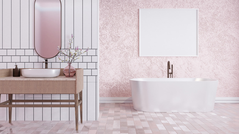 pink and white bathroom tiles