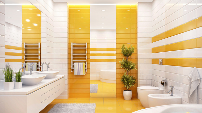 bathroom with yellow tiles