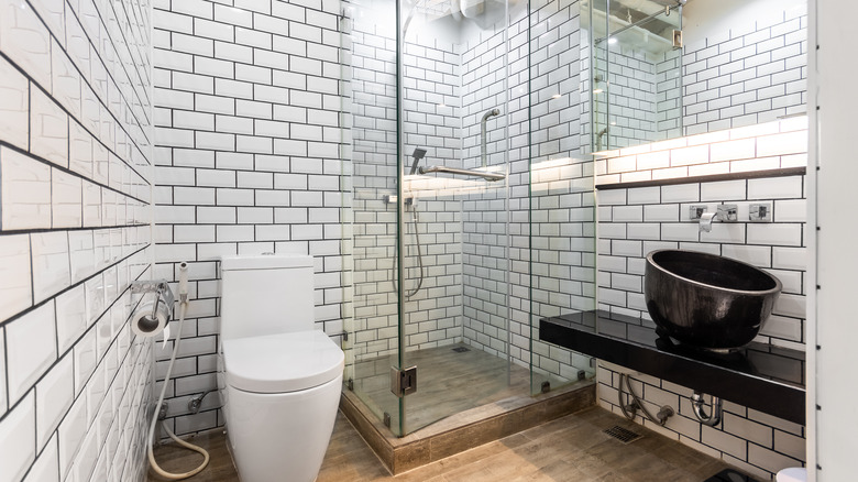 Small bathroom with subway tile