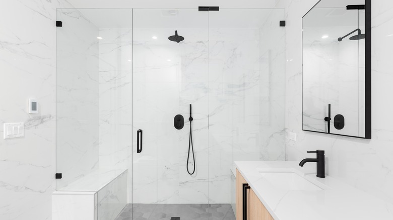 White bathroom with black accents