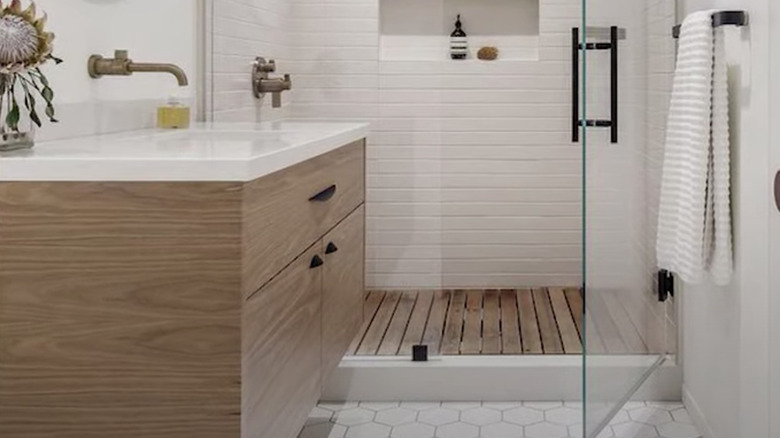 Rustic bathroom with walk-in shower