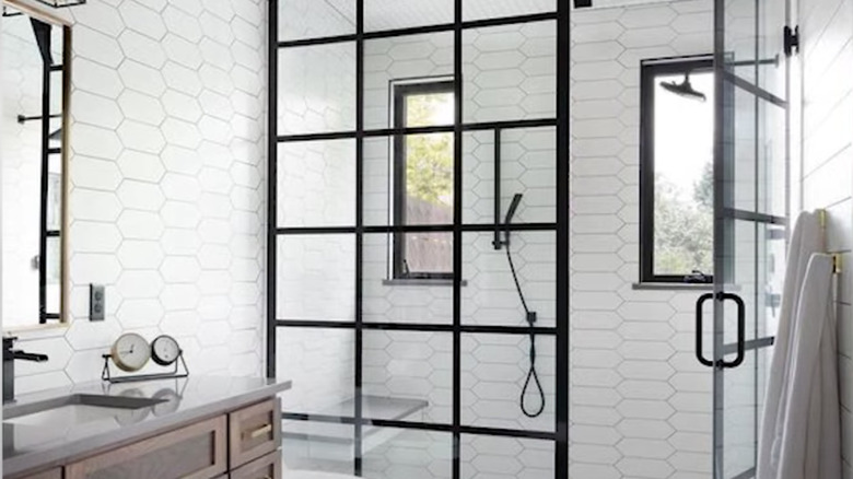 Walk-in shower with windows