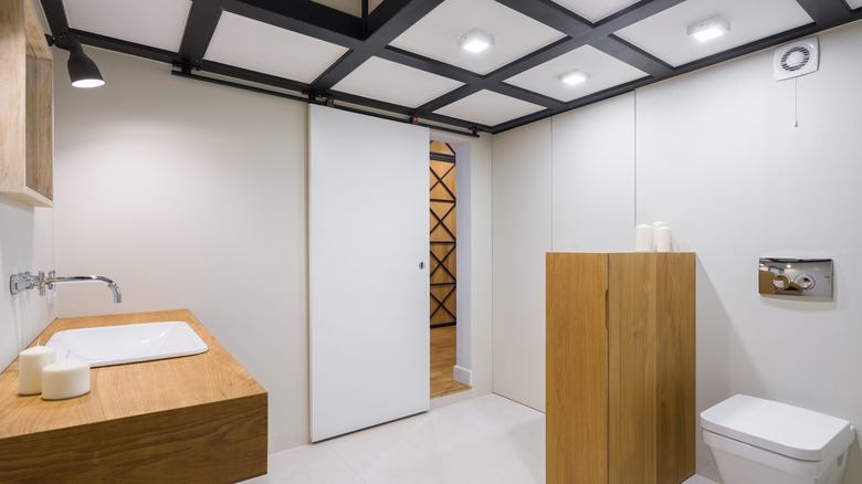 coffered white and black ceiling