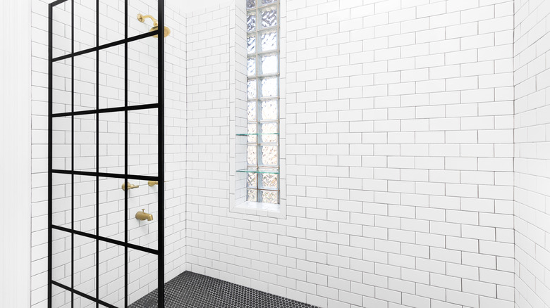 black window pane shower door