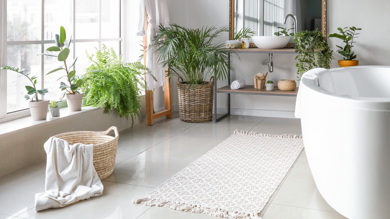 white textured rug in bathroom