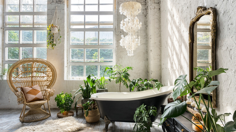 wicker chair in bathroom