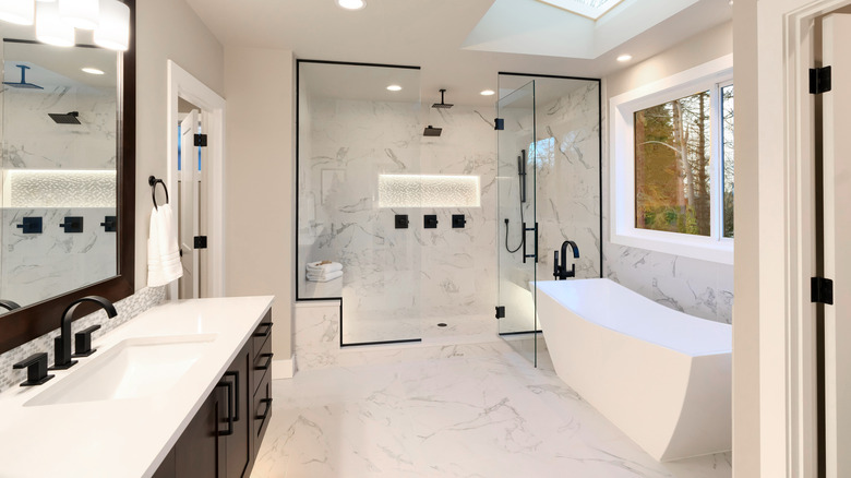 marble bathroom floors and walls