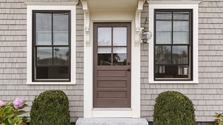 front door with two windows