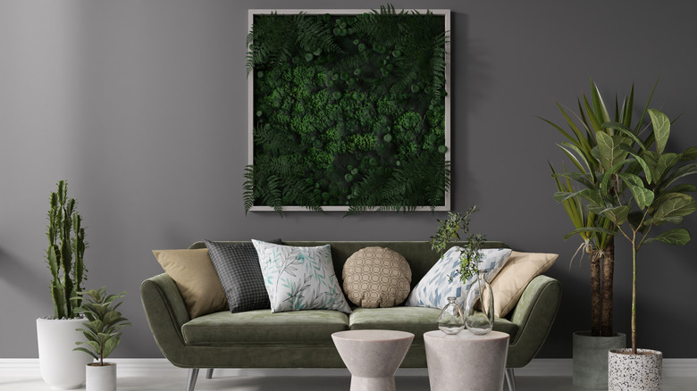 Moss wall art above couch