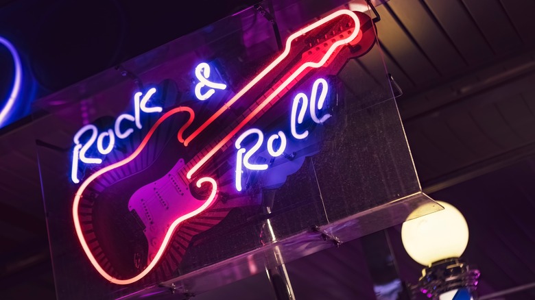 Neon rock guitar sign