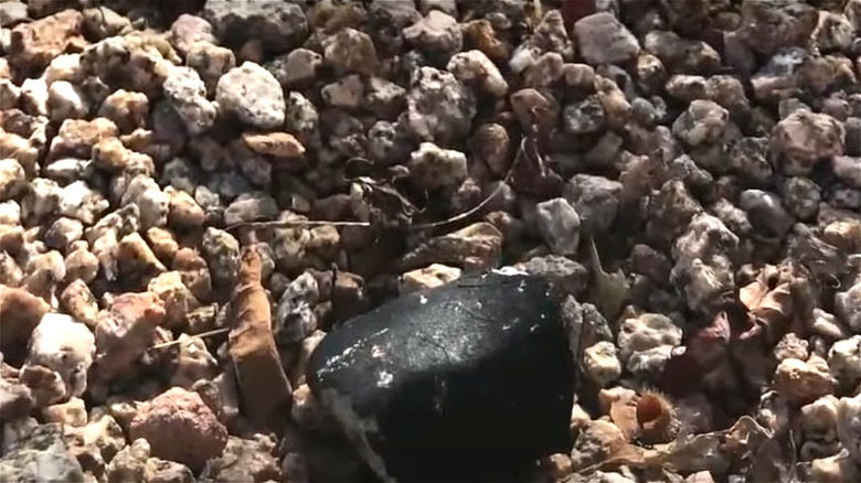 black meteorite on ground