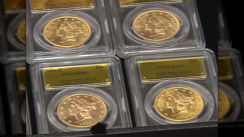 gold coins on display