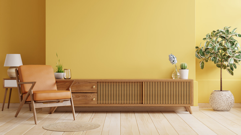 Butter yellow living room wall