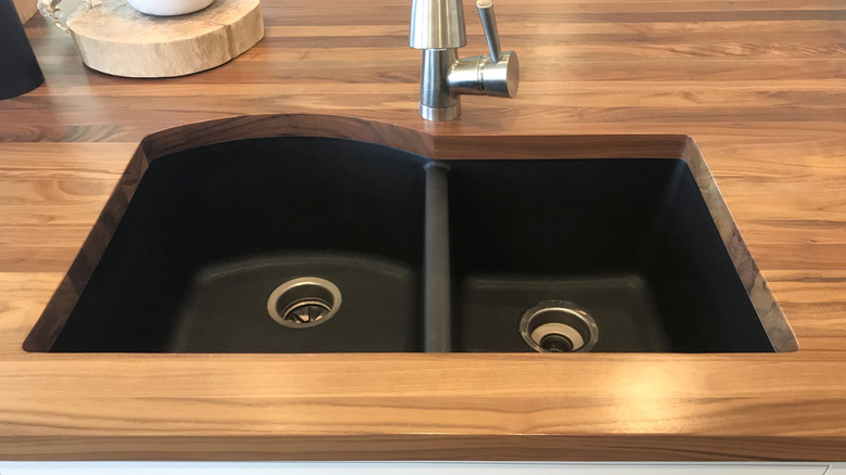 butcher block countertop with sink