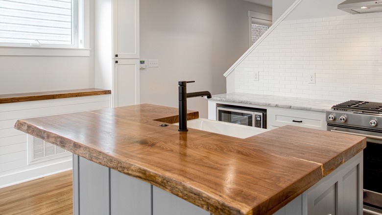 kitchen island with wooden coutertop