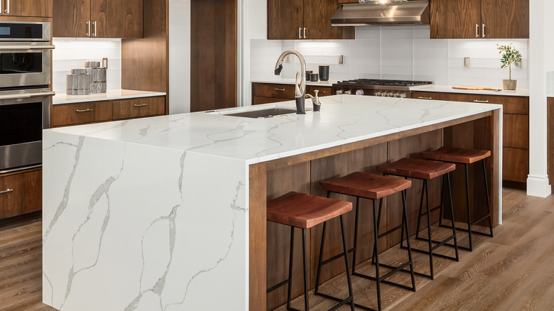 kitchen isalnd with waterfall countertop