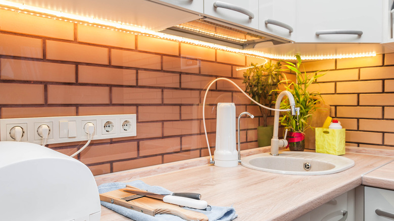 countertop illuminated with LED strips