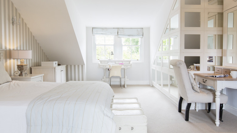 Mirrored wall in bedroom