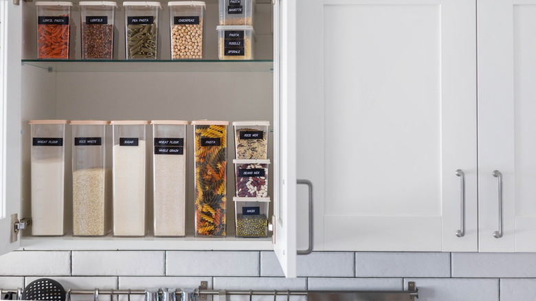 regular cabinets with food containers