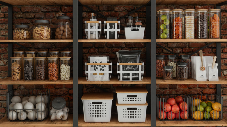 metal and wooden pantry shelves