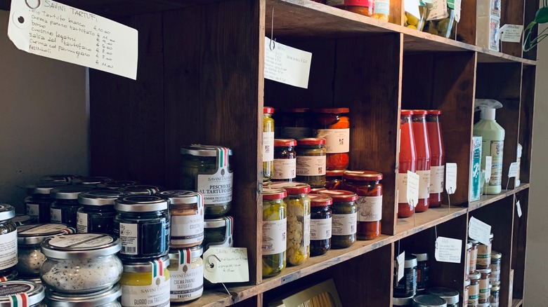 dark wood pantry shelves