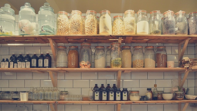 wooden pantry shelves with brackets