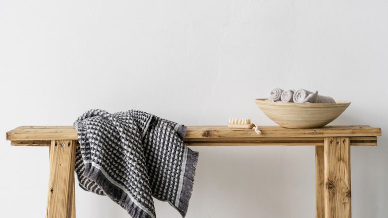 toiletries on bathroom bench