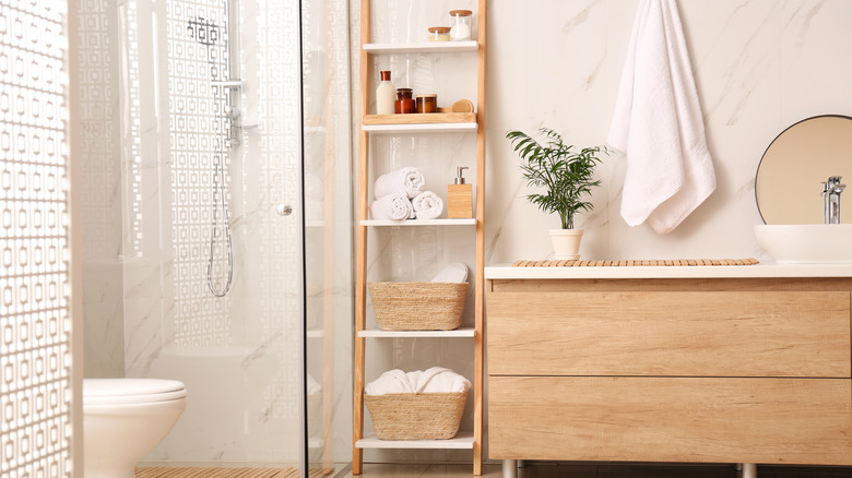 wooden and white ladder shelf