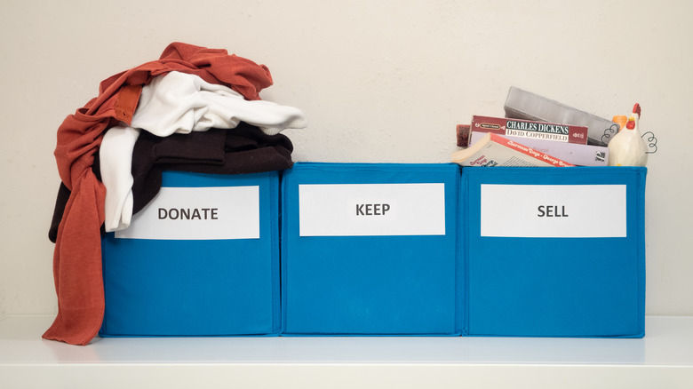 donate, keep, and sell bins