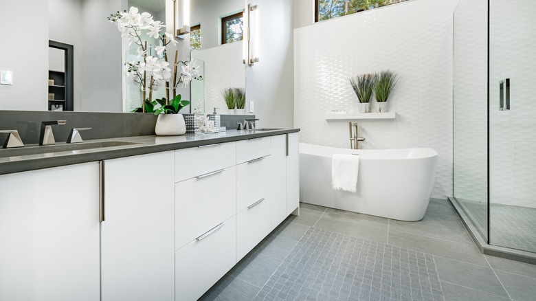 Bathroom with gray countertop