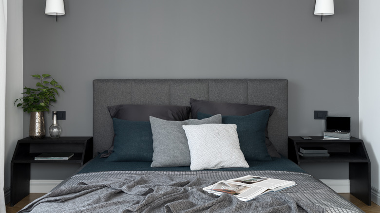 dark gray upholstered headboard