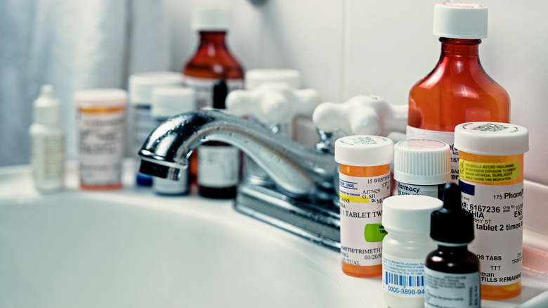 prescription drugs on bathroom sink