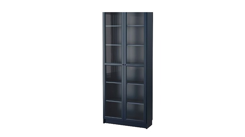 Blue bookcase with glass doors