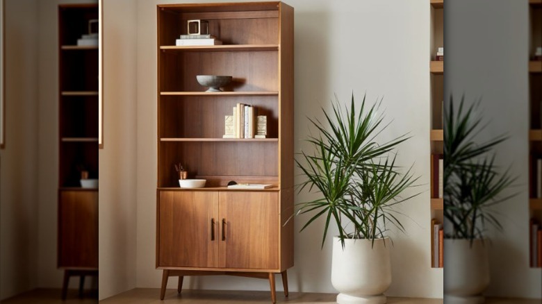 wooden cabinet with open shelving