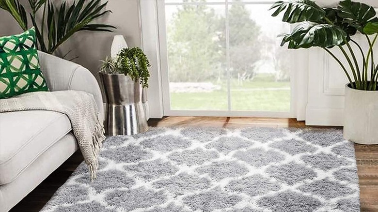 Gray and white patterned rug