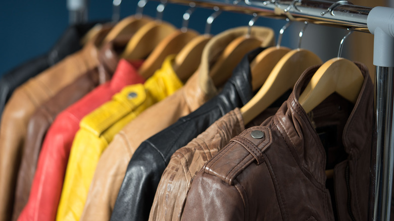 Leather jackets on clothing rack