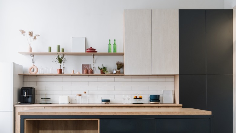 storage shelves in kitchen layout