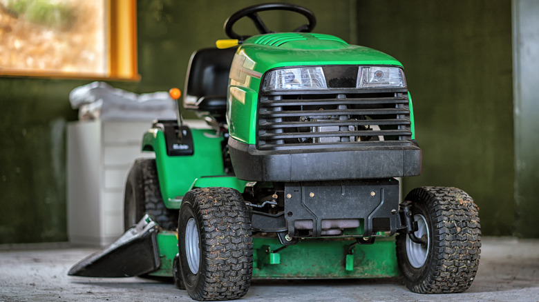 riding mower in garage