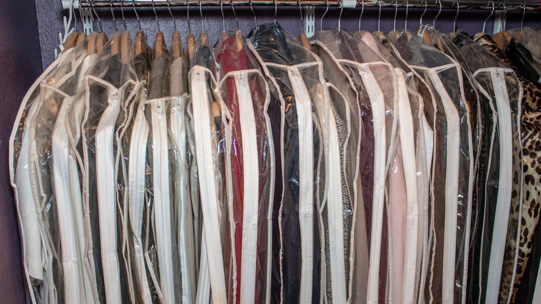 Clothes in garment bags