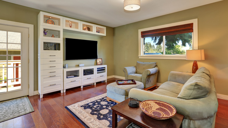 living room in olive green