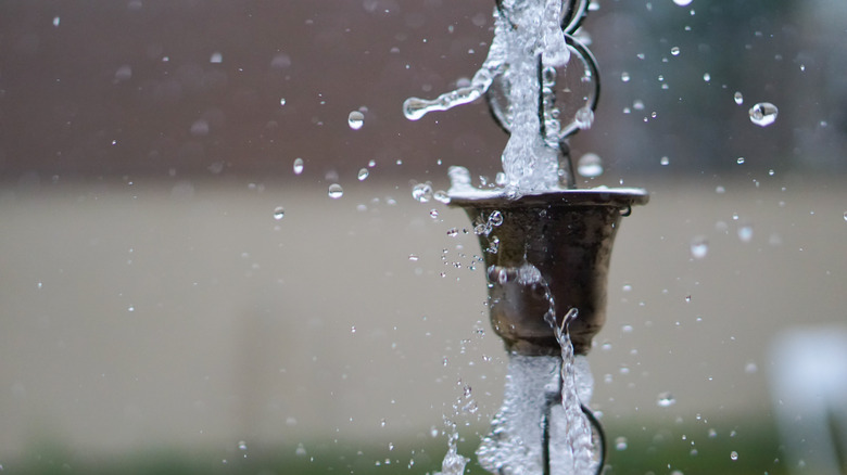 rain flowing through rain chain