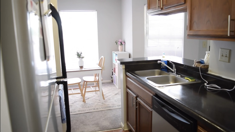 bland rental galley kitchen