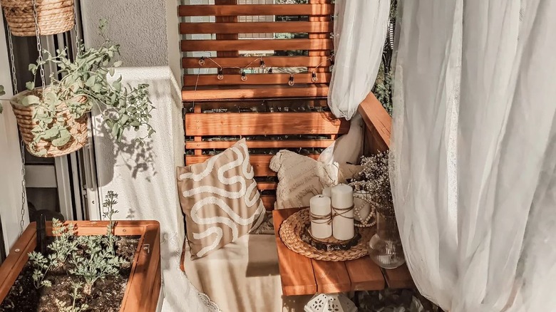 White porch with linen curtains