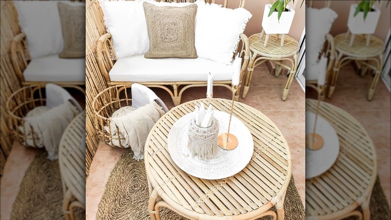 White washed bamboo patio furniture