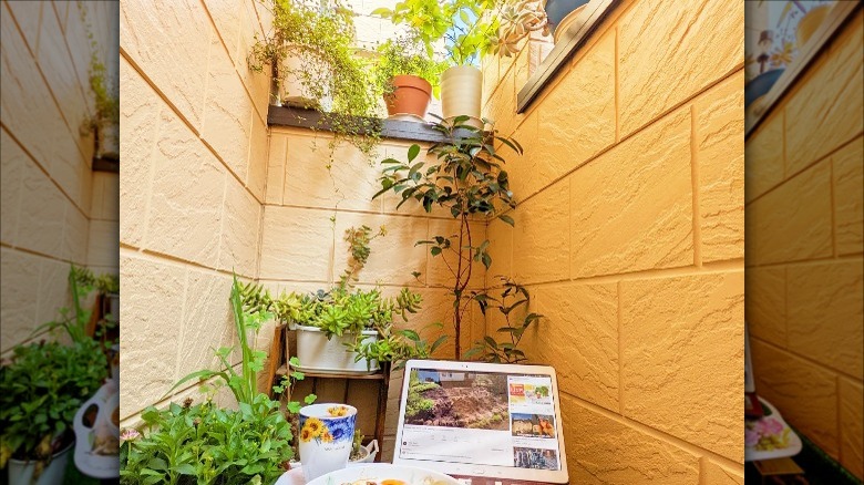 Narrow high-rise stone balcony