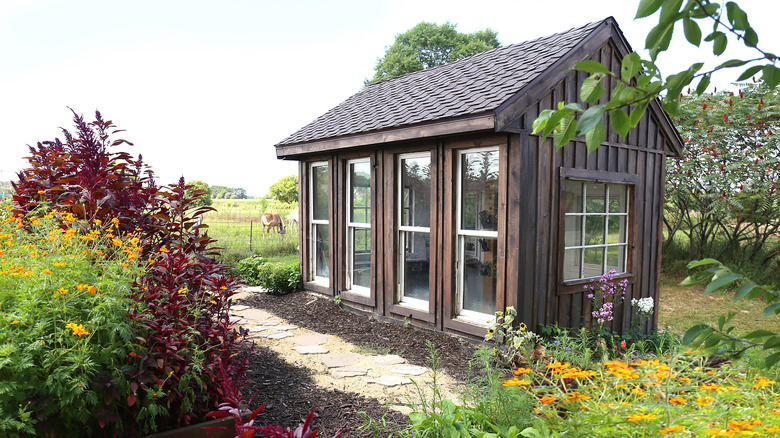 dark wood office with windows