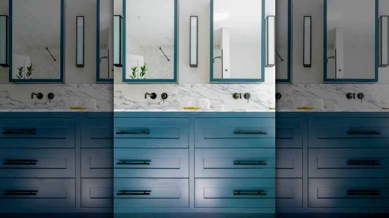 Bright blue bathroom vanity 