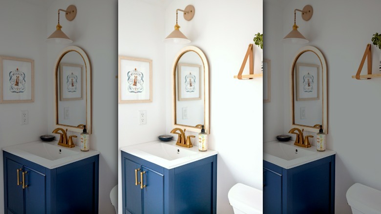 Blue and gold bathroom vanity